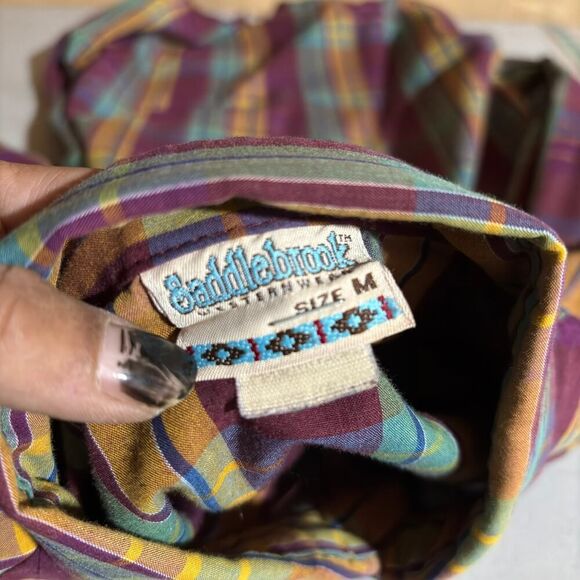 15. Saddlebrook Western Shirt M Pearl Snap Plaid Cowboycore Boho Rodeo Workwear - Picture 3 of 9